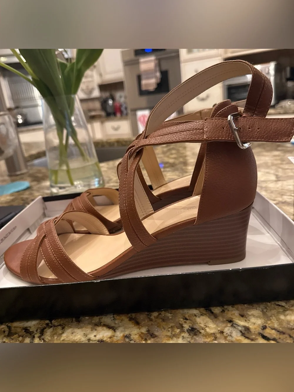 Nine West Brown Strappy Wedge Sandals